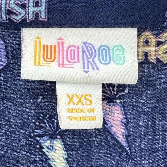 LulaRoe Womens Amy Button Down Shirt Lighting Bolt Fire Crackers Multicolor XXS - Picture 6 of 7
